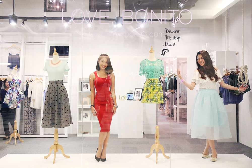 Love, Bonito c-o-founders Rachel Lim (red) and Viola Tan (white) at the label's brand new pop-up store in Publika Shopping Gallery