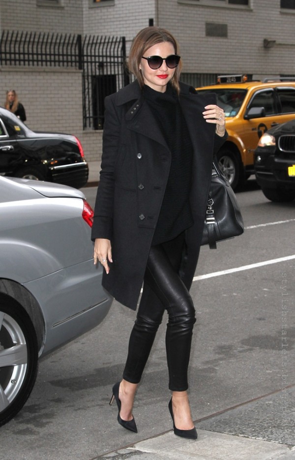 Miranda Kerr spotted wearing a black leather pants while out and about in New York City