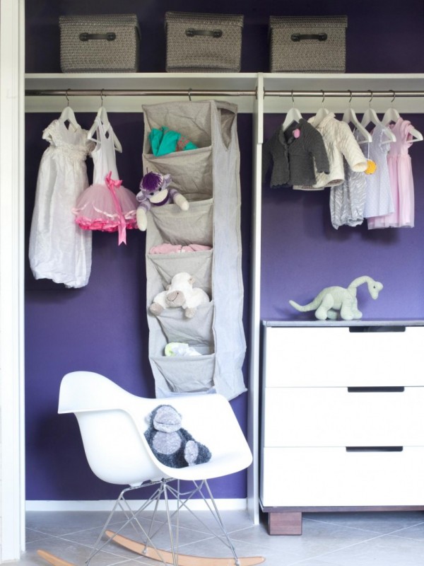simple-small-baby-closet-organizer-with-double-cloth-hanging-areas-and-unique-hanging-cabinet-also-white-wooden-drawers-plus-three-white-ratan-basket-boxes-805x1074