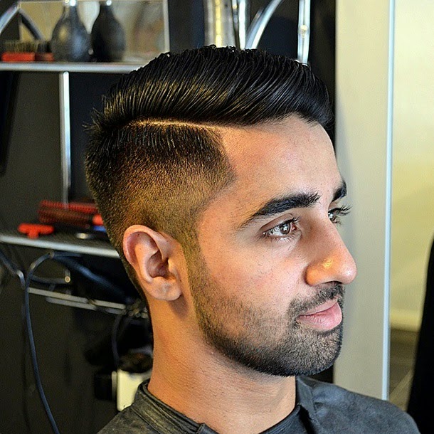 Mens Hairstyle Cheeky one faded side part